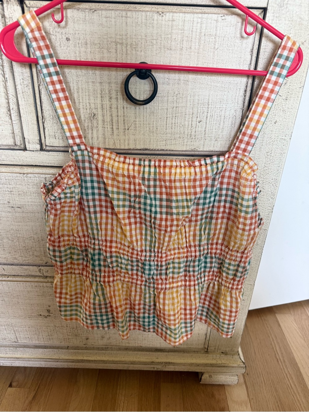 Madewell Multi-Color Gingham Smocked Tank Top